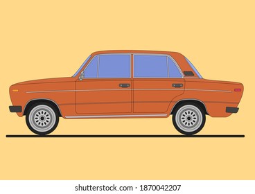 Vector car orange on a yellow background