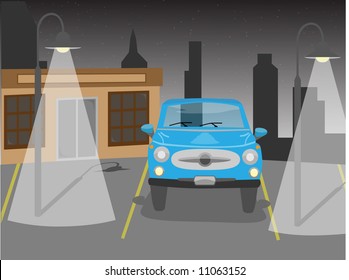 Vector Car In Parking Lot At Night