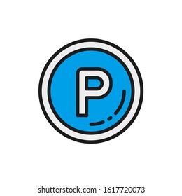 Vector car parking sign allowed flat color line icon.