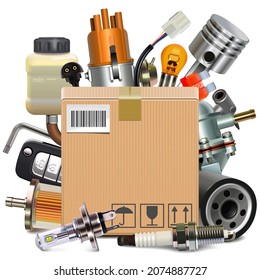 Vector Car Parts Delivery Concept isolated on white background