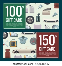 Vector car parts discount or gift voucher templates illustration
