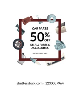 Vector car parts frame place for text illustration