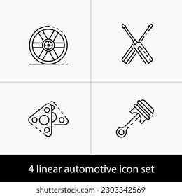 Vector car parts icons set, outline style