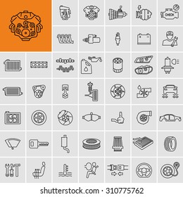 Vector car parts set outline icons 