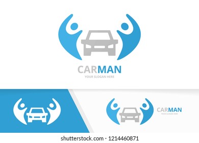 Vector car and people logo combination. Vehicle and family symbol or icon. Unique automobile logotype design template.