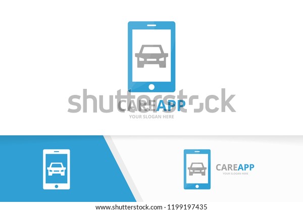 Vector car and phone logo combination. Vehicle\
and mobile symbol or icon. Unique automobile and device logotype\
design template.