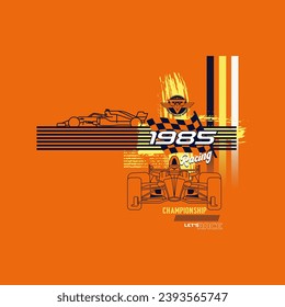 vector of car, racing, championship, let's race, 1985