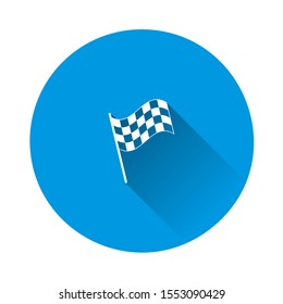 Vector car racing flag icon. Start, finish symbol on blue background. Flat image with long shadow.