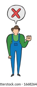 Vector car repair, repairman lifted car on auto lift. Hand drawn illustration. Black outlines and colored.
