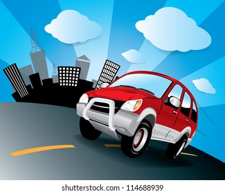 Vector car in the road