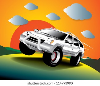 Vector car in the road