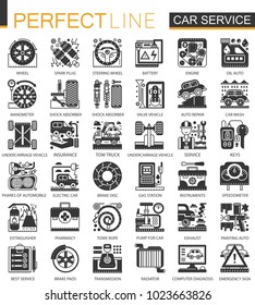 Vector Car service black mini concept icons and infographic symbols set