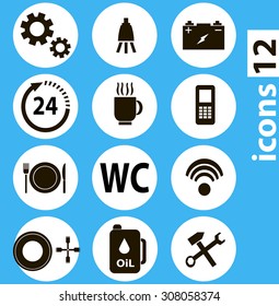 Vector Car service icons flat. Maintenance and repair of vehicles on a blue background