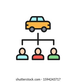 Vector car sharing service, carsharing flat color line icon.