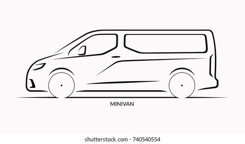 Vector Car Silhouette. Side View Of Minivan