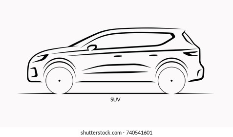 Vector Car Silhouette. Side View Of SUV