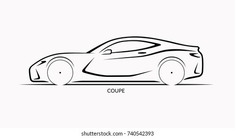 Vector car silhouette. Side view of sports coupe
