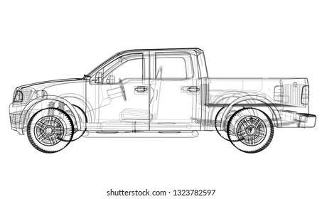 Vector car silhouettes. Vector rendering of 3d. Wire-frame style. The layers of visible and invisible lines are separated