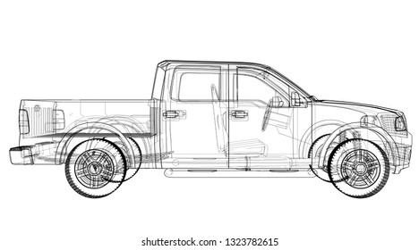 Vector car silhouettes. Vector rendering of 3d. Wire-frame style. The layers of visible and invisible lines are separated