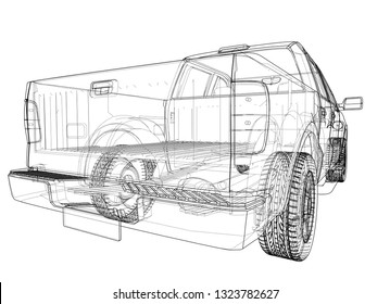 Vector car silhouettes. Vector rendering of 3d. Wire-frame style. The layers of visible and invisible lines are separated