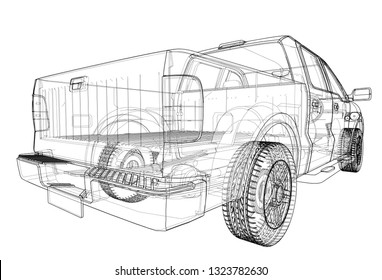 Vector car silhouettes. Vector rendering of 3d. Wire-frame style. The layers of visible and invisible lines are separated