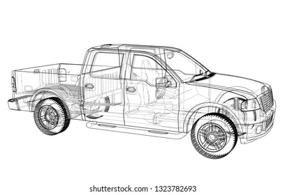 Vector car silhouettes. Vector rendering of 3d. Wire-frame style. The layers of visible and invisible lines are separated
