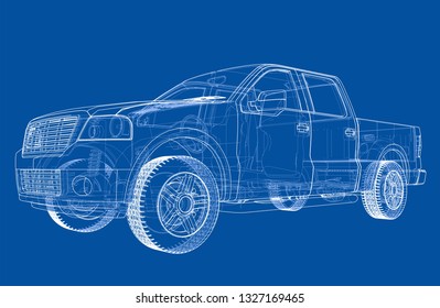 Vector car silhouettes. Vector rendering of 3d. Wire-frame style. The layers of visible and invisible lines are separated