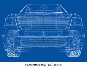 Vector car silhouettes. Vector rendering of 3d. Wire-frame style. The layers of visible and invisible lines are separated