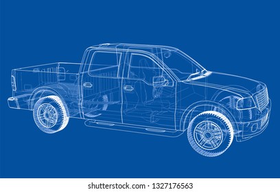 Vector car silhouettes. Vector rendering of 3d. Wire-frame style. The layers of visible and invisible lines are separated