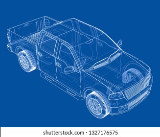 Vector car silhouettes. Vector rendering of 3d. Wire-frame style. The layers of visible and invisible lines are separated