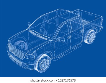 Vector car silhouettes. Vector rendering of 3d. Wire-frame style. The layers of visible and invisible lines are separated