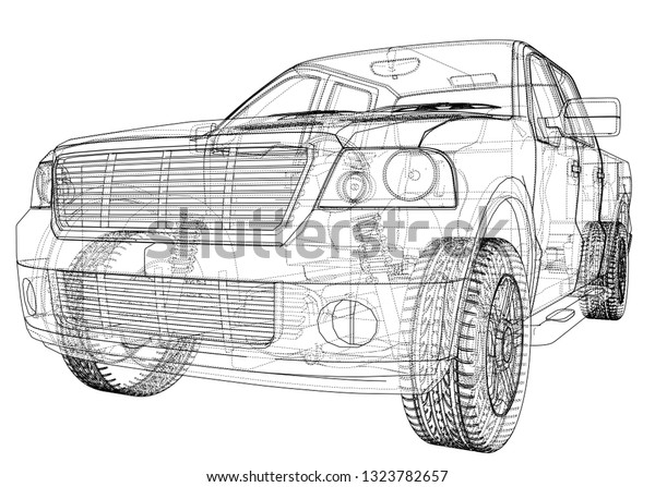 Vector car silhouettes. Vector rendering of 3d.
Wire-frame style. The layers of visible and invisible lines are
separated