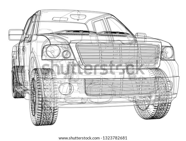 Vector car silhouettes. Vector rendering of 3d.\
Wire-frame style. The layers of visible and invisible lines are\
separated