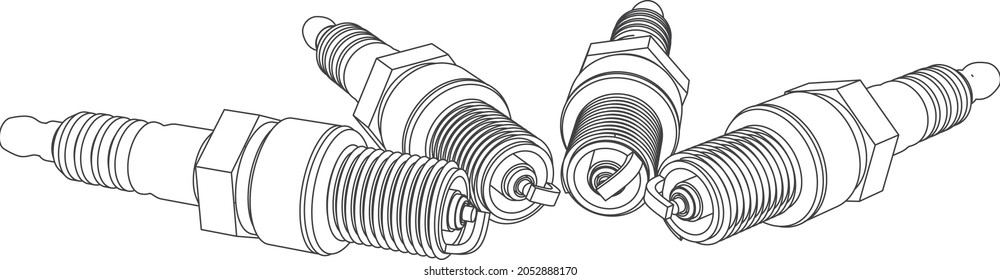 Vector car spark plug set outline illustration