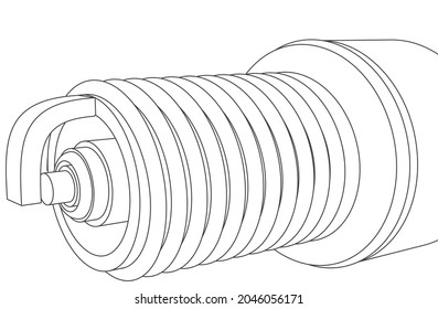 Vector car spark plug thread with electrode closeup outline illustration