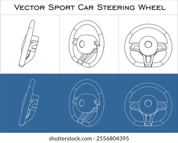 vector Car Steering wheel line technical drawing set. blueprint wireframe outline Automobile steer wheel isolated on transparent background