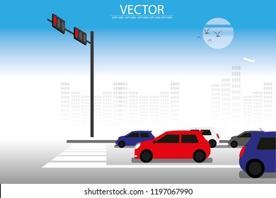 vector a lot of car stopping on the road because traffic jam.