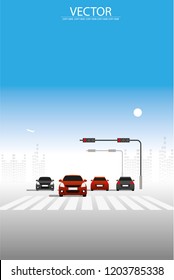 vector a lot of car stopping on the road on traffic light junction.car diving on the street.traffic jam