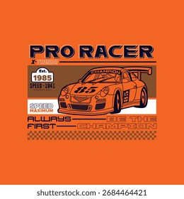 Vektorwagen für T-Shirt, Pro Racer, Design-Grafik-Illustration
