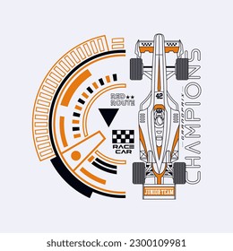 vector car for t shirt, vector  race car champions red route design graphic illustration