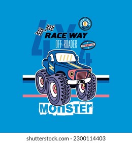 vector car for t shirt, vector race way  design graphic illustration off-roader monster design graphic illustration