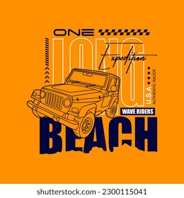vector car for t shirt, vector wave rider beach one expedition design graphic illustration