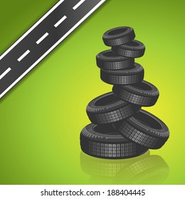 Vector car tire on green background