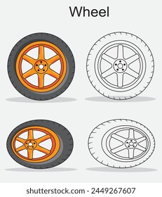 Vector of car tires, light alloy wheel rims