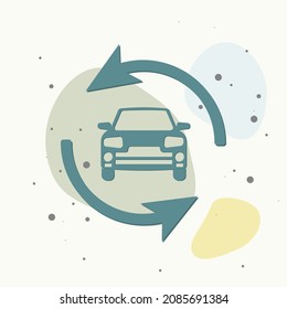 El comercio de vehículos vectores en un icono. Cambie el coche con un recargo sobre fondo multicolor. Capas agrupadas para una ilustración de edición sencilla. Por tu diseño.