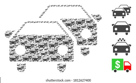 Vector car traffic composition is done of scattered recursive car traffic parts. Fractal composition of car traffic. Some other icons are present in this vector.