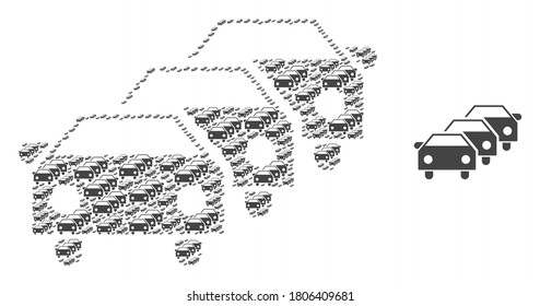 Vector car traffic jam composition is composed with repeating recursive car traffic jam parts. Recursive composition for car traffic jam.