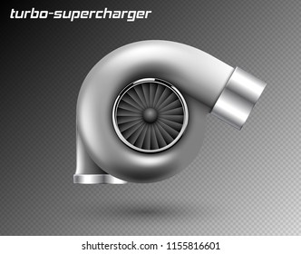 Vector car turbocharger isolated on transparent background. Realistic metal turbine icon. Tuning turbo superchardger