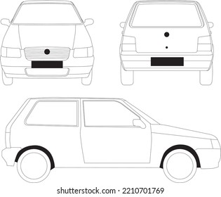 Vector Car Uno Line Art From Views Side Back Front