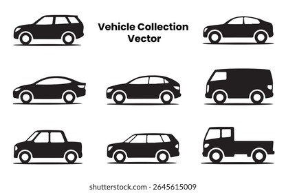 Vektor Auto und Fahrzeug Silhouetten Set